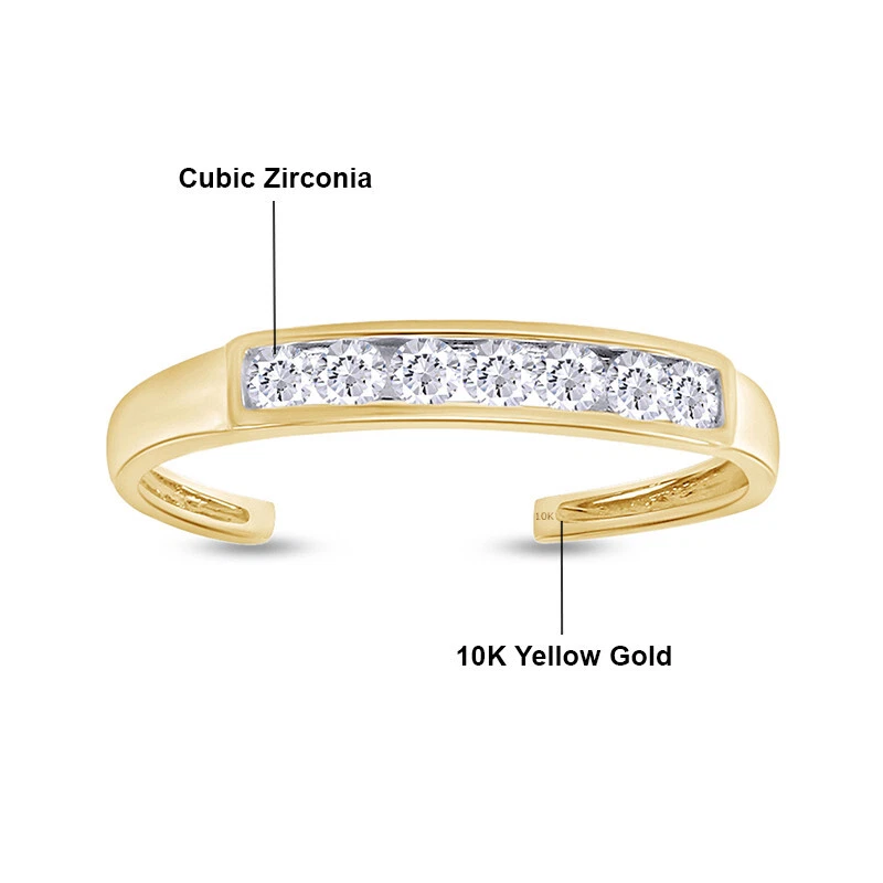 Conjunto de canais de ouro amarelo sólido ajustável 10k corte redondo zircônia cúbica - Imagem 4 de 4