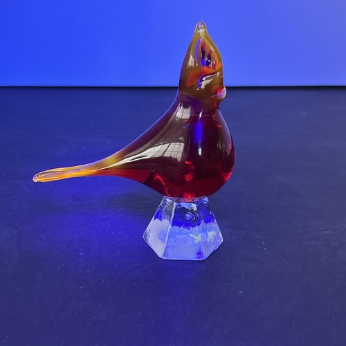 Vintage MCM Konst Glashyttan Urshult Red Amberina Cardinal Glass Bird Glows - Picture 3 of 8