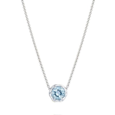 Tacori 925 Sterling Halbmond Krone Schweizer Blautopas 18K Akzent Anhänger Halskette