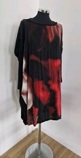Lauren Vidal Red Black Smock Dress Size S UK 8 10 12 14 Long Sleeve Draped 