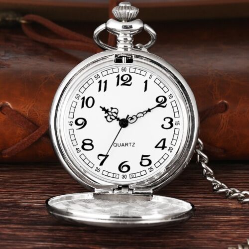 Vintage Quartz SILVER Pocket Watch with Chain 1920's Classic Peaky Blinder Style - Picture 1 of 9