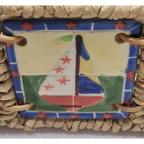 Woven Basket Nautical Ceramic Tiles Lighthouse Sailboat Organization Decor - Picture 9 of 10