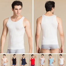 Mens Mulberry Silk Knitted Tank Tops Sleeveless T Shirts Undershirts