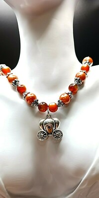 One of a Kind Handcrafted Copper Beaded Pumpkin Stagecoach Pendant Necklace