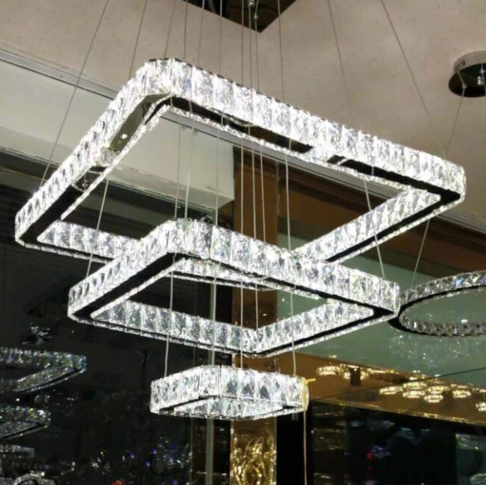 Lampadario a Sospensione LED 100W Cristallo Geometrico Stile Modern IP20 Interno - Immagine 2 di 4