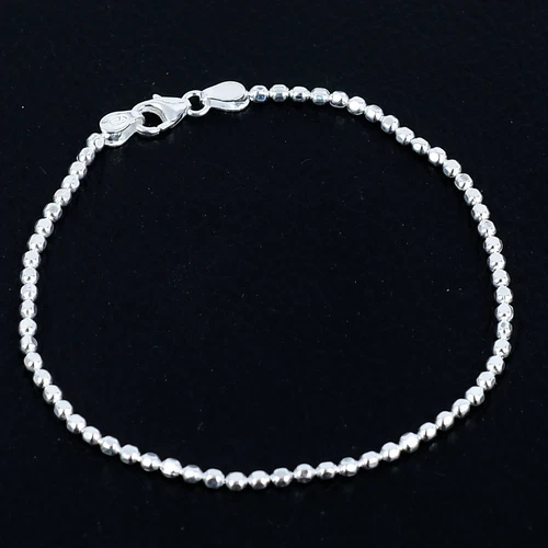 Solid 925 Sterling Silver Ball Bead Chain Bracelet for Women, 8 Inch LG-1036