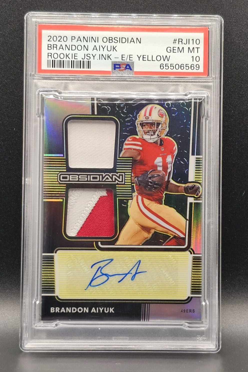 Brandon Aiyuk Panini Obsidian Rookie Jersey Ink #RJI10 Electric Etch-Yellow