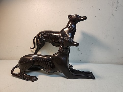 GREYHOUND BRONZE DOG FIGURINE STATUE ITALIAN WHIPPET SCULPTURE PAIR