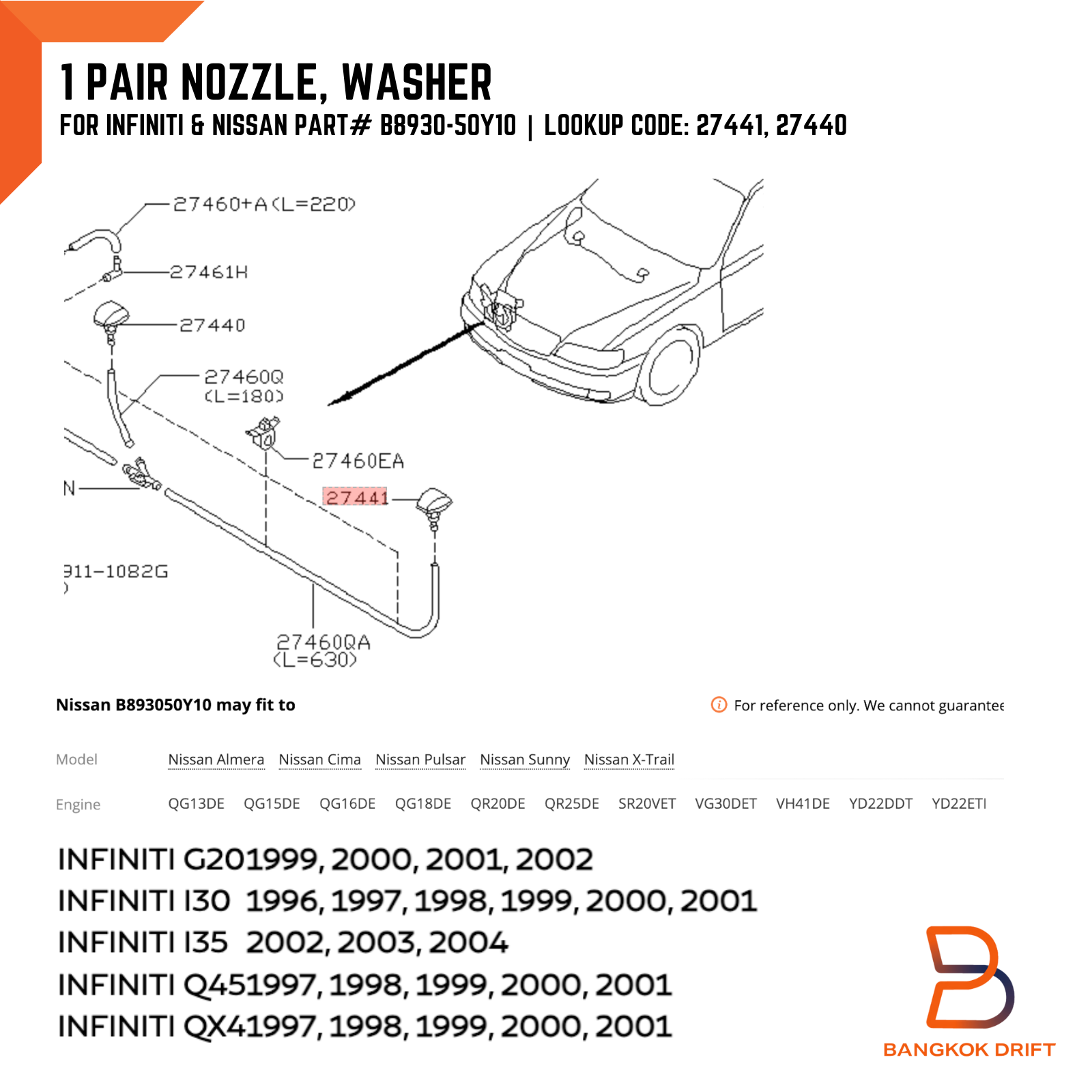 B893050Y10 WINDSHIELD WASHER NOZZLE JET FOR NISSAN FRONTIER D40 X