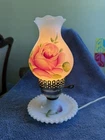 VINTAGE WHITE MILK GLASS HOBNAIL BOUDOIR HURRICANE LAMP HAND PAINTED WORKS GREAT