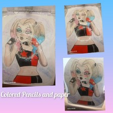 Harley Quinn Original Colored Pencil Drawing DC Universe Comic Art
