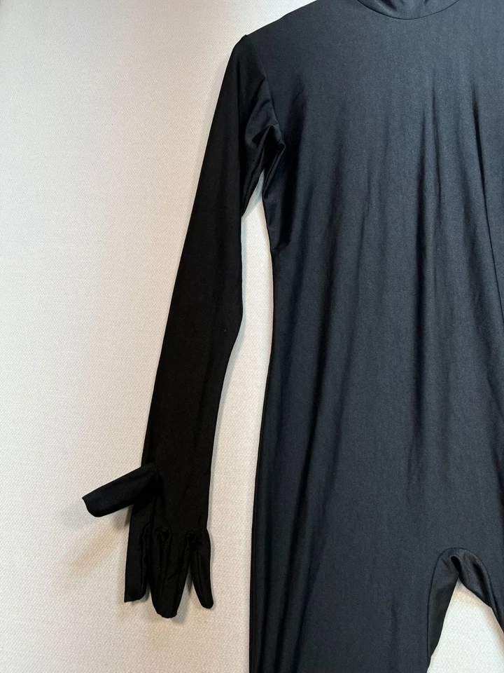 Womens All Black Full Body Jumpsuit Costume Medium Halloween Stretch Long Sleeve - Image 4 of 4