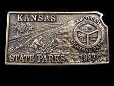 SB15128 VINTAGE 1987 KANSAS STATE PARKS COMMEMORATIVE SOLID BRASS BELT BUCKLE
