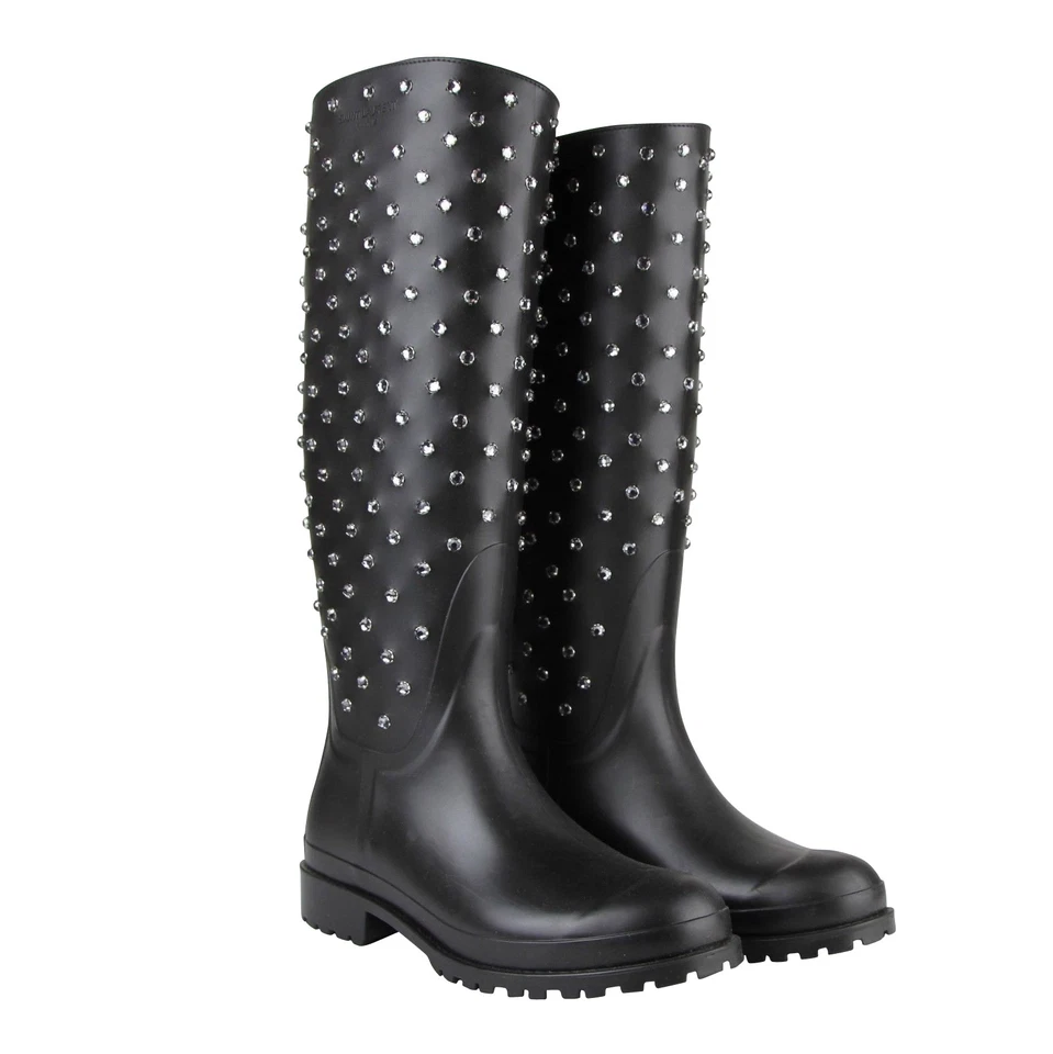 Botas de lluvia Saint Laurent para mujer de goma negras con tachuelas de cristal (36 EU / Foto 4 de 4