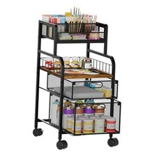 Rolling Cart with Drawers - Metal Craft Cart with 4 Tiers 4 Tiers-Espresso