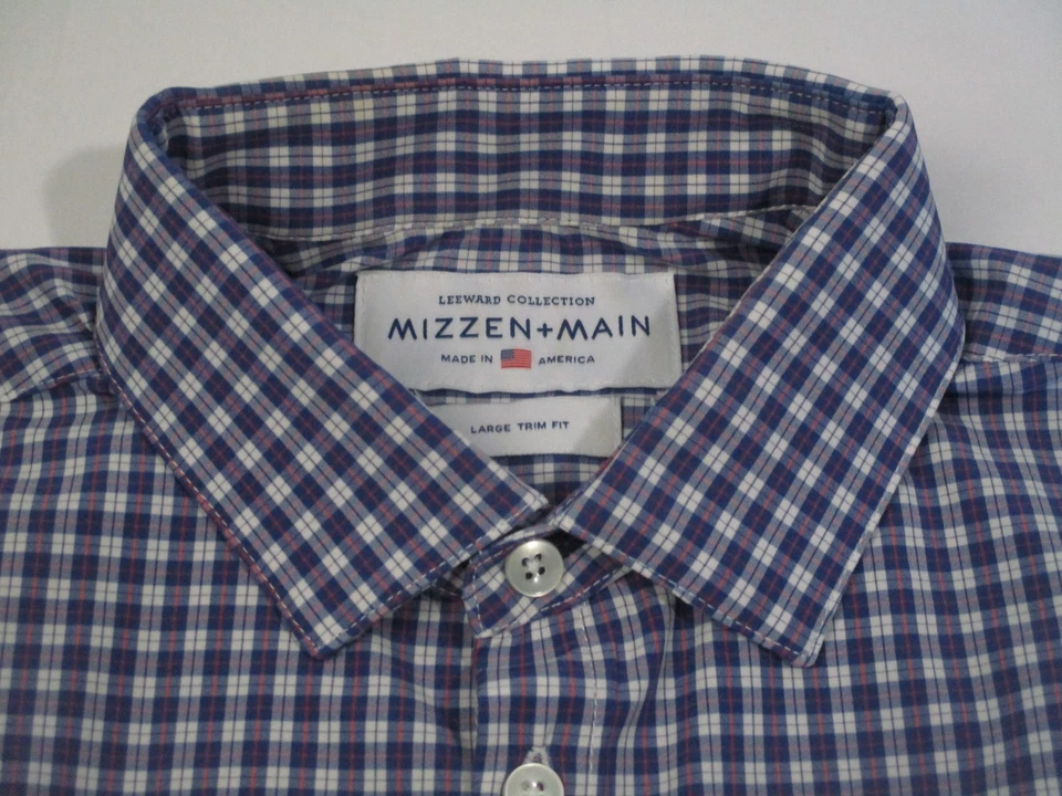 Mizzen Main Shirt Mens Large Trim Fit Multi Leeward Dress Performance Preppy - Image 2 of 3