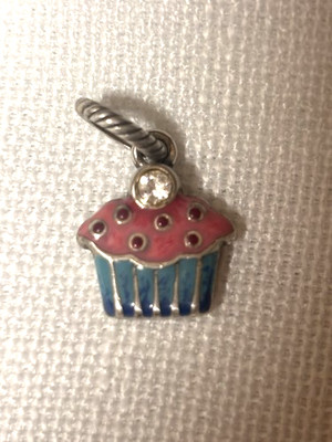 Brighton Silver Tone ABC Cupcake Dangle Charm Pink & Blue Crystal Birthday
