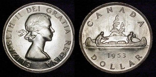 CANADA 1953 NSF Silver Dollar AU