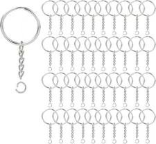 100pack Key Ring with Chain and Open Jump,1 Inch Split Round Keychain Rings Bulk