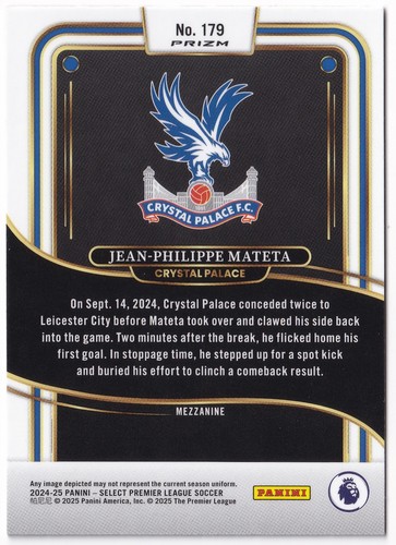 Panini Premier League Select 2024-25 Jean-Philippe Mateta Zebra Prizm SSP - Picture 2 of 2