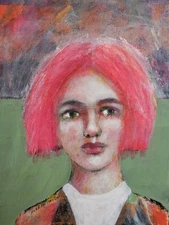 Original Painting Art  Abstract Face Expressionist Woman Portrait 14x11