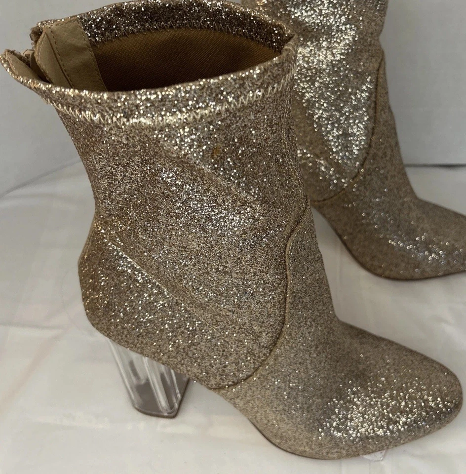 Botas Liliana para mujer transparentes de tacón alto con plataforma doradas brillantes con cremallera talla 9 Foto 2 de 4