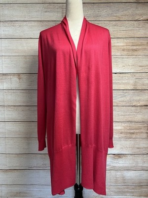 Carlisle Collection 100% Cashmere Long Open Front Cardigan Sweater Sz L Pink