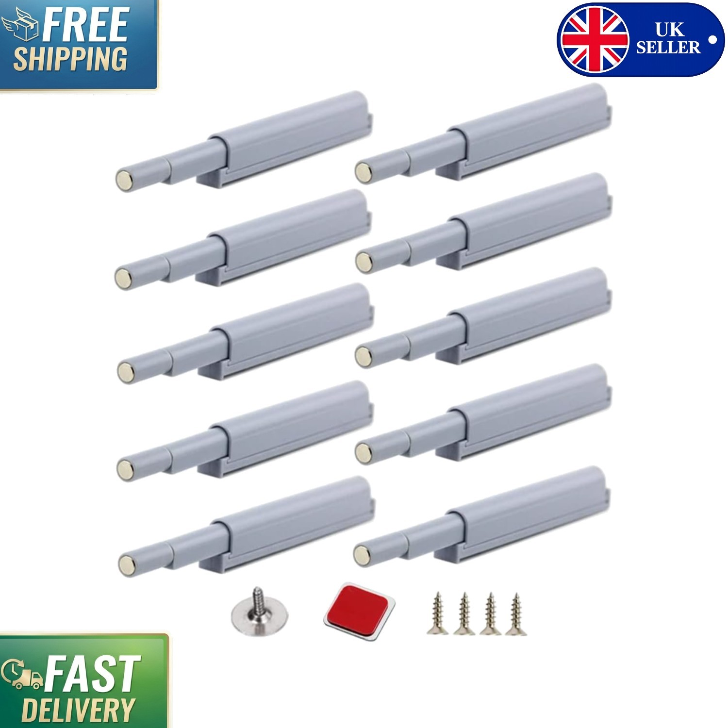 10 Magnetic Door Catches with Push-to-Open Feature - Ideal for Cabinets & Doors