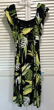 Apt. 9 Stretch Green/Blk Palms Gems Sleeveless Midi Dress Ruffle Size Large