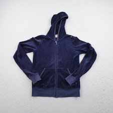 Vintage Juicy Couture Hoodie Womens Medium Blue Velour Tracksuit Top Sweater Y2K