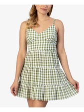 SPEECHLESS Womens Green Seersucker Adjustable Spaghetti Strap Short Dress XL