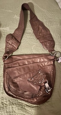 ESSE MUSSUM Brown Leather Flap Crossbody Hobo Clamp Buckle Closure