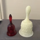 Fenton Ruby Red And Green Hobnail Glass Bells