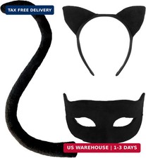 Halloween Black Cat Costume Set for Women - Cat Ear Headband, Tail  Mask