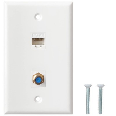 Cat6 Ethernet Wall Plate F Type Keystone PoE 1 Port Wall Jack Coax F Type Wall
