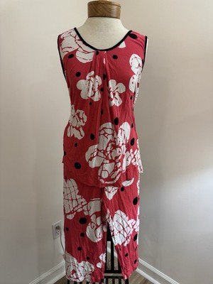 DKNY Red Floral Polka Dot Sleeveless Pajama Set Scoop Neck Cotton Jersey Size M