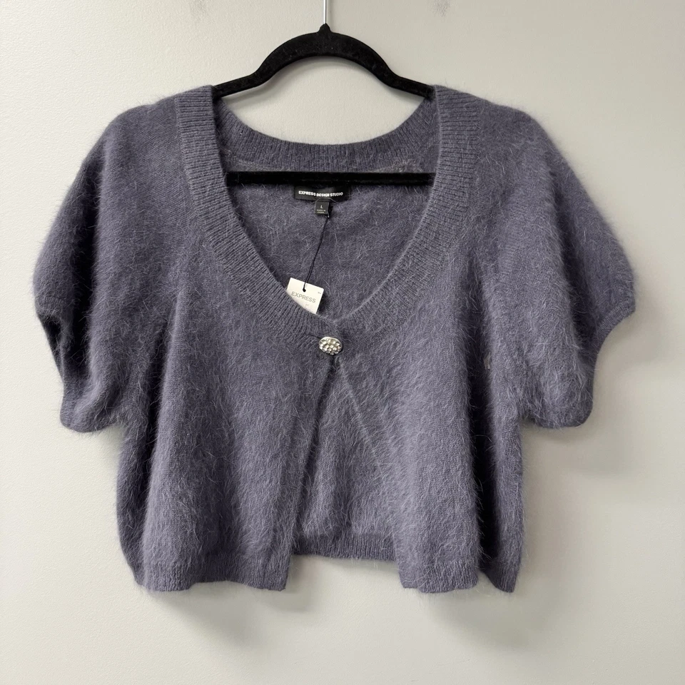 y2k EXPRESS DESIGN STUDIO Angora Cárdigan Recortado Encogerse de hombros Suéter Grande Nuevo con Etiquetas