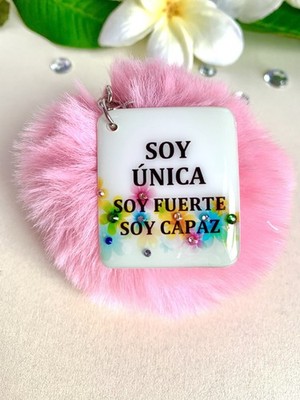 Inspirational Keychain   Handmade Resin    Soy única, soy fuerte    Floral, Gift