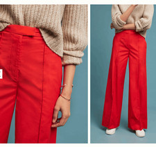 Anthropologie Red Wide-Leg Cotton Poplin Pants Soft Worn-In Look, Sz 4