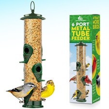 Mangeoires à Oiseaux pour Extérieur (Vert) Anti-Écureuil Suspendu 6 Ports, Vert 
