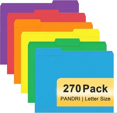 File Folder,  270 Pack Colored File Folder, 1/3 Cut Tabs, Letter Size, Assorted