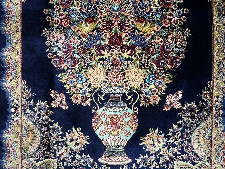 2x3 фута 100% высококачественный шелковый роскошный комнатный настенный ковер с цветочным рисунком на черную тему - Изображение 3 из 4