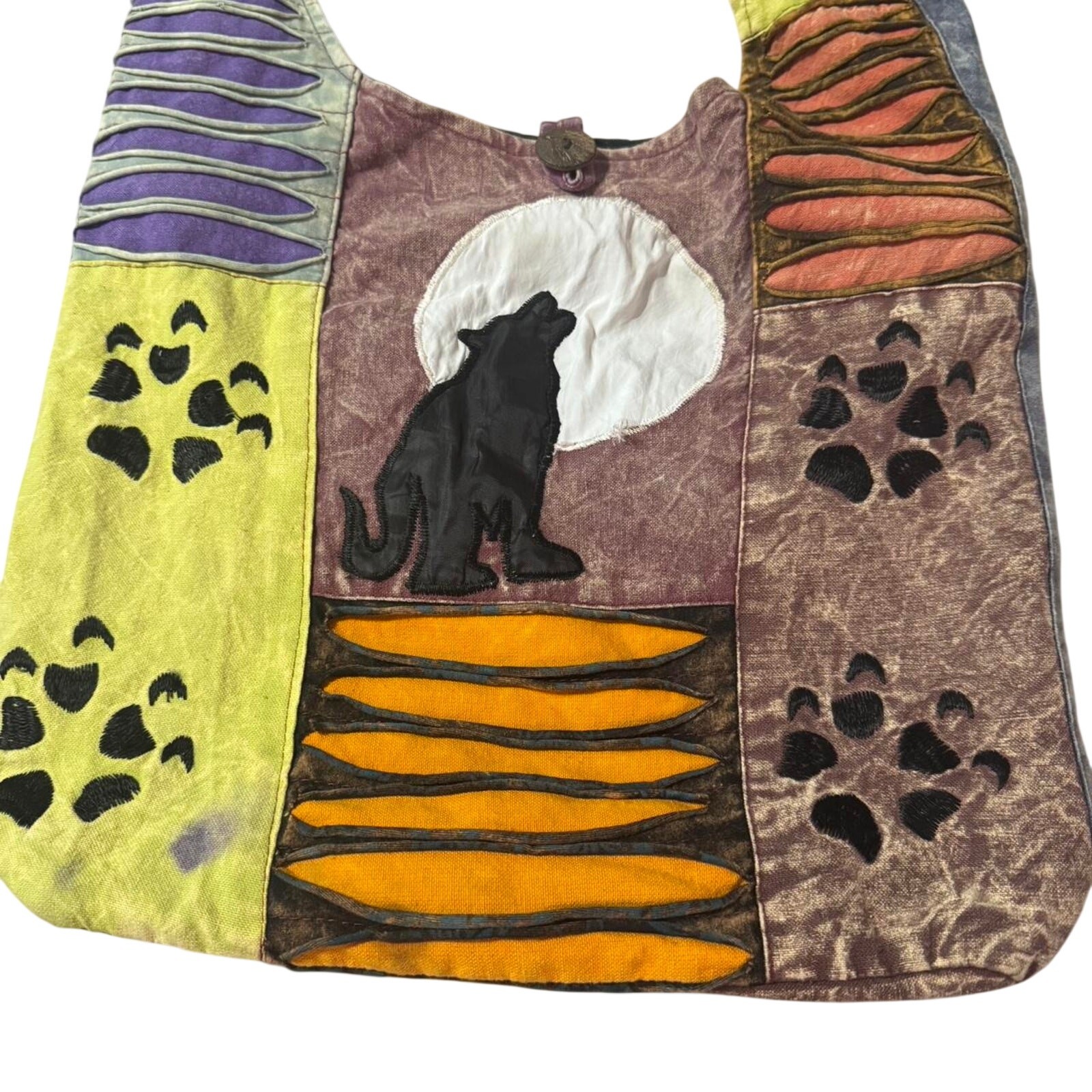 Boho Wolf Patchwork Sling Bag Handmade Nepal Cott… - image 4