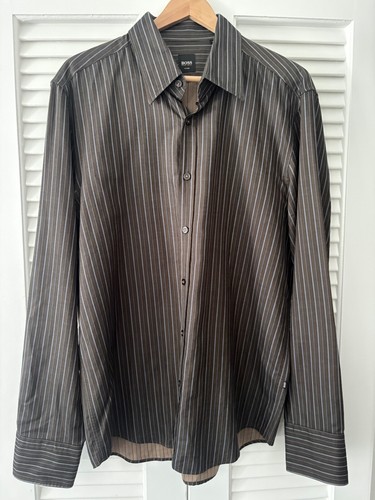 Boss Hugo Boss Mens Button Down Collared Striped Shirt Grey Blue Stripe Size XL - 第 3/5 張圖片