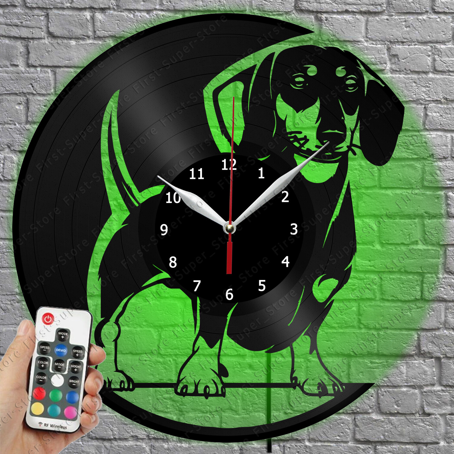 LED Light Wall Clock with Dachshund Design on Vinyl Record Style