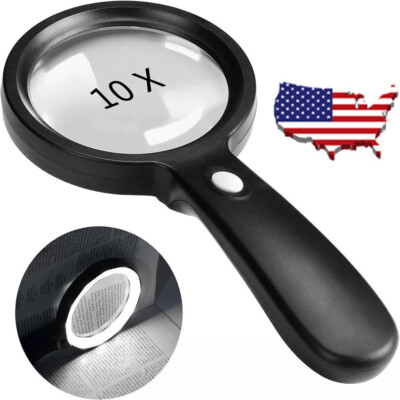 10X Magnifying Glass Light Jumbo Handheld Magnifier Large LED Illuminated Lens