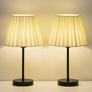 Set Of 2 Small Nightstand Lamps With Beige Fabric Shade Bedside Desk Lamp Gifts Ebay