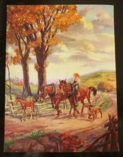 Hy Hintermeister Brown & Bigelow VINTAGE calendrier imprimé 9,5x7,5" chevaux de trait
