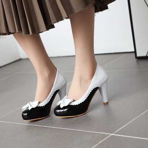 Zapatos de salón con moño Cosplay tamaño grande tacones bloque drag queen disfraz LGBTQ dama 35-48 - Imagen 19 de 67