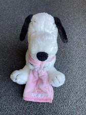 Peanuts Snoopy Beagle Plush Holding Pink Embroidered Blanket with Paw Print 8